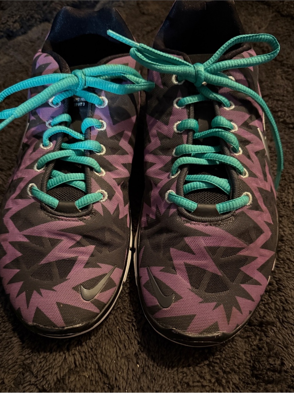 Nike Free Purple Graphic Trainers with Teal Laces